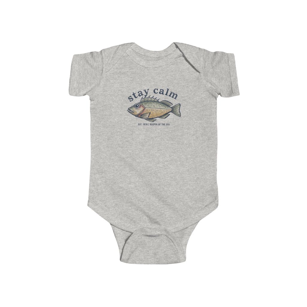 Infant Bodysuit "Stay Calm" Fish Graphic — Cute Baby One-Piece for Newborns & Gifts