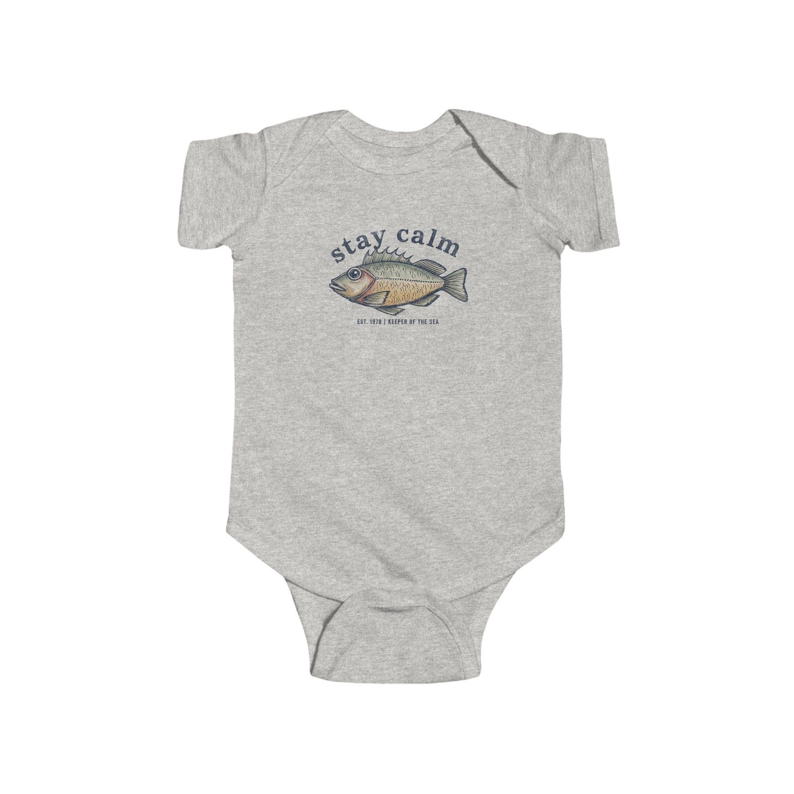 Infant Bodysuit "Stay Calm" Fish Graphic — Cute Baby One-Piece for Newborns & Gifts