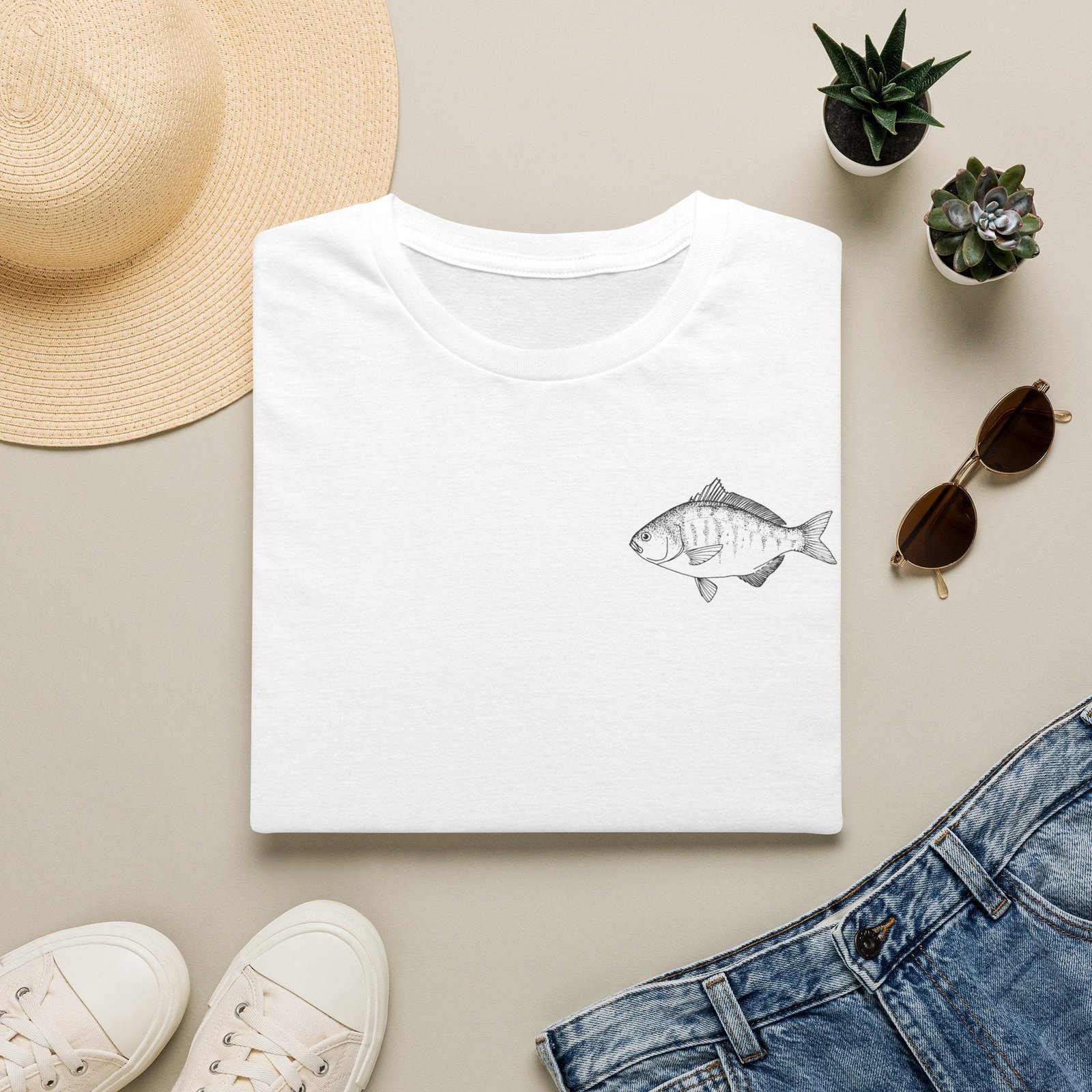 Minimal Fish Graphic T-Shirt — Pocket-Style Angler Tee