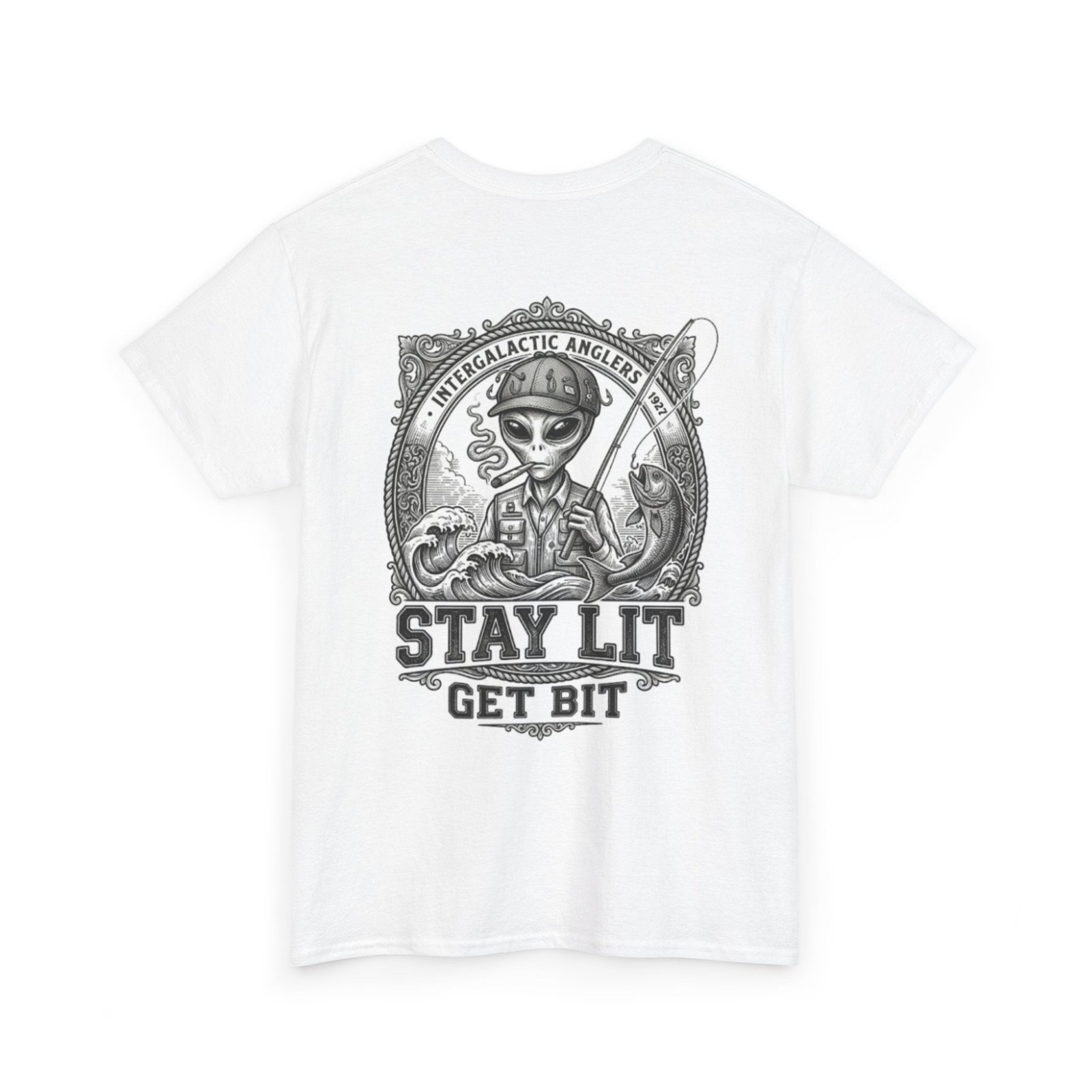 Stay Lit Get Bit T-Shirt — Vintage Alien Angler Graphic Tee