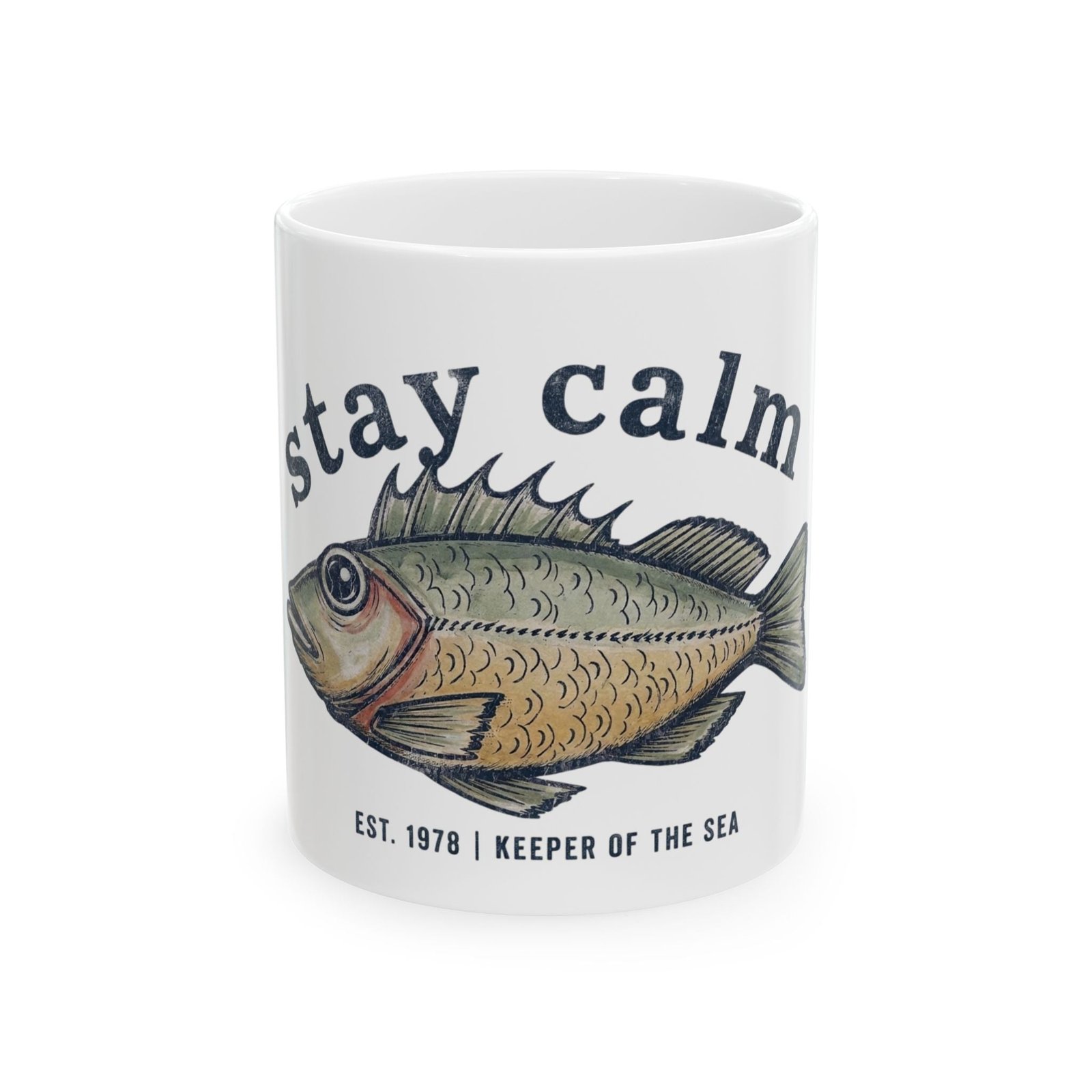 Stay Calm Fish Ceramic Mug – Nautical Coffee Cup (11oz & 15oz)