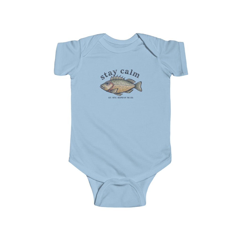 Infant Bodysuit "Stay Calm" Fish Graphic — Cute Baby One-Piece for Newborns & Gifts