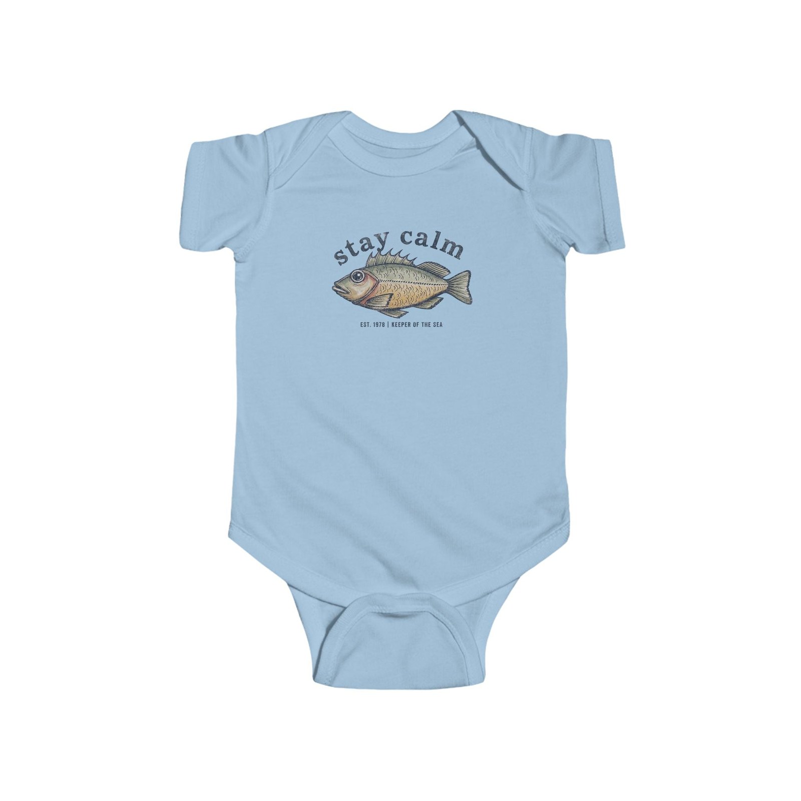 Infant Bodysuit "Stay Calm" Fish Graphic — Cute Baby One-Piece for Newborns & Gifts