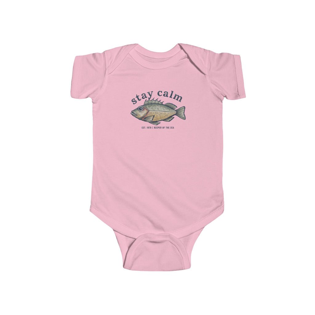 Infant Bodysuit "Stay Calm" Fish Graphic — Cute Baby One-Piece for Newborns & Gifts