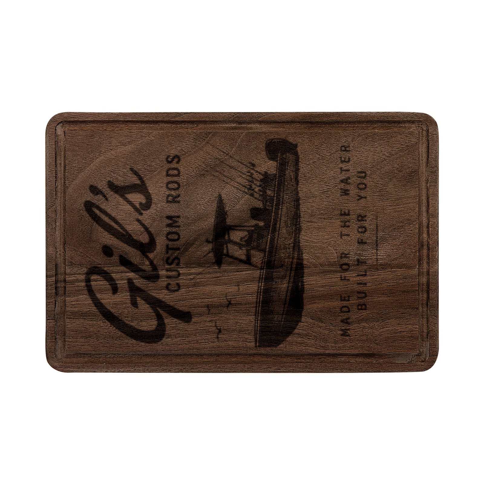 Personalized Engraved Cutting Board — Custom 'Gil's Custom Boats' Boat Design