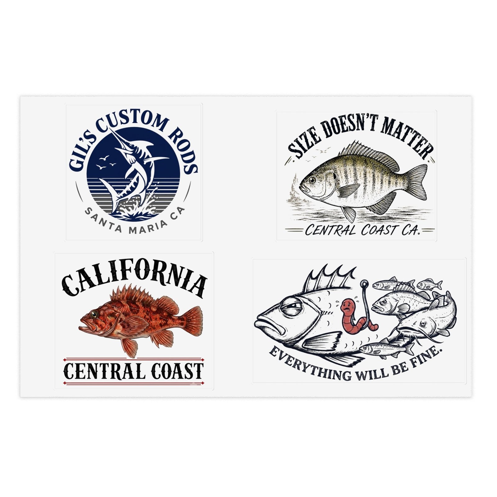 Central Coast Fishing Sticker Sheet — California Fish Designs (4-Pack)