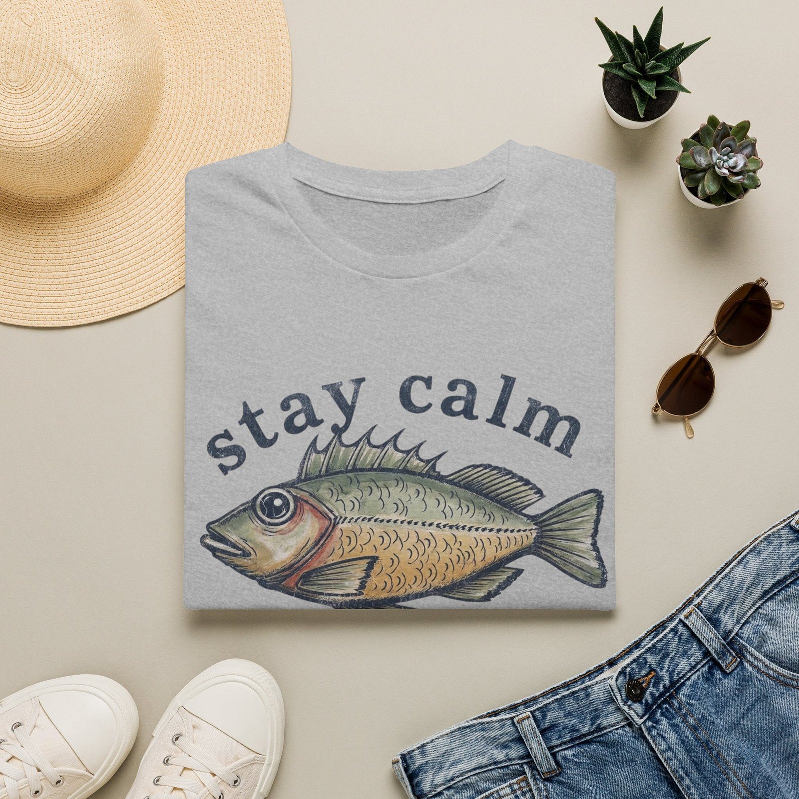 Stay Calm Fish T-Shirt – Vintage Fishing Tee for Anglers & Coastal Style