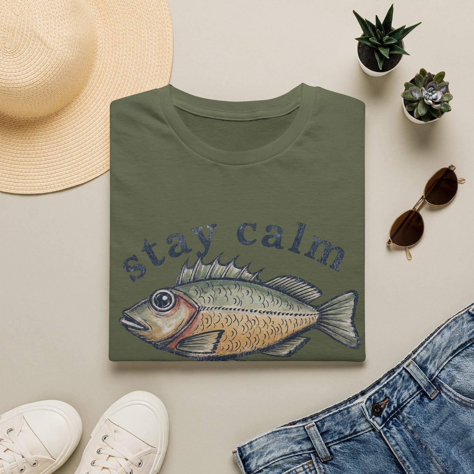 Stay Calm Fish T-Shirt – Vintage Fishing Tee for Anglers & Coastal Style