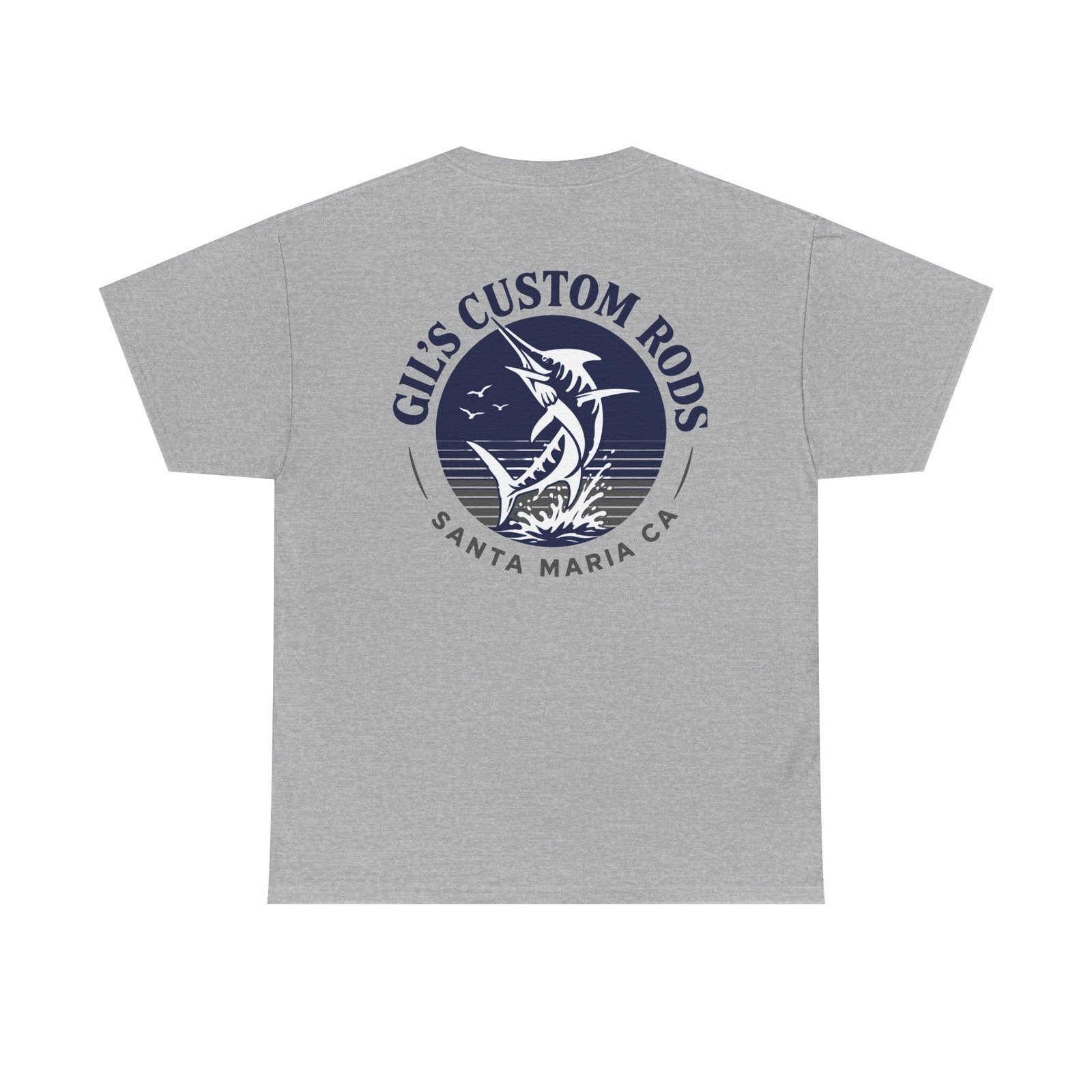 Fishing T-Shirt — "Gil's Custom Rods" Santa Maria Marlin Logo Tee