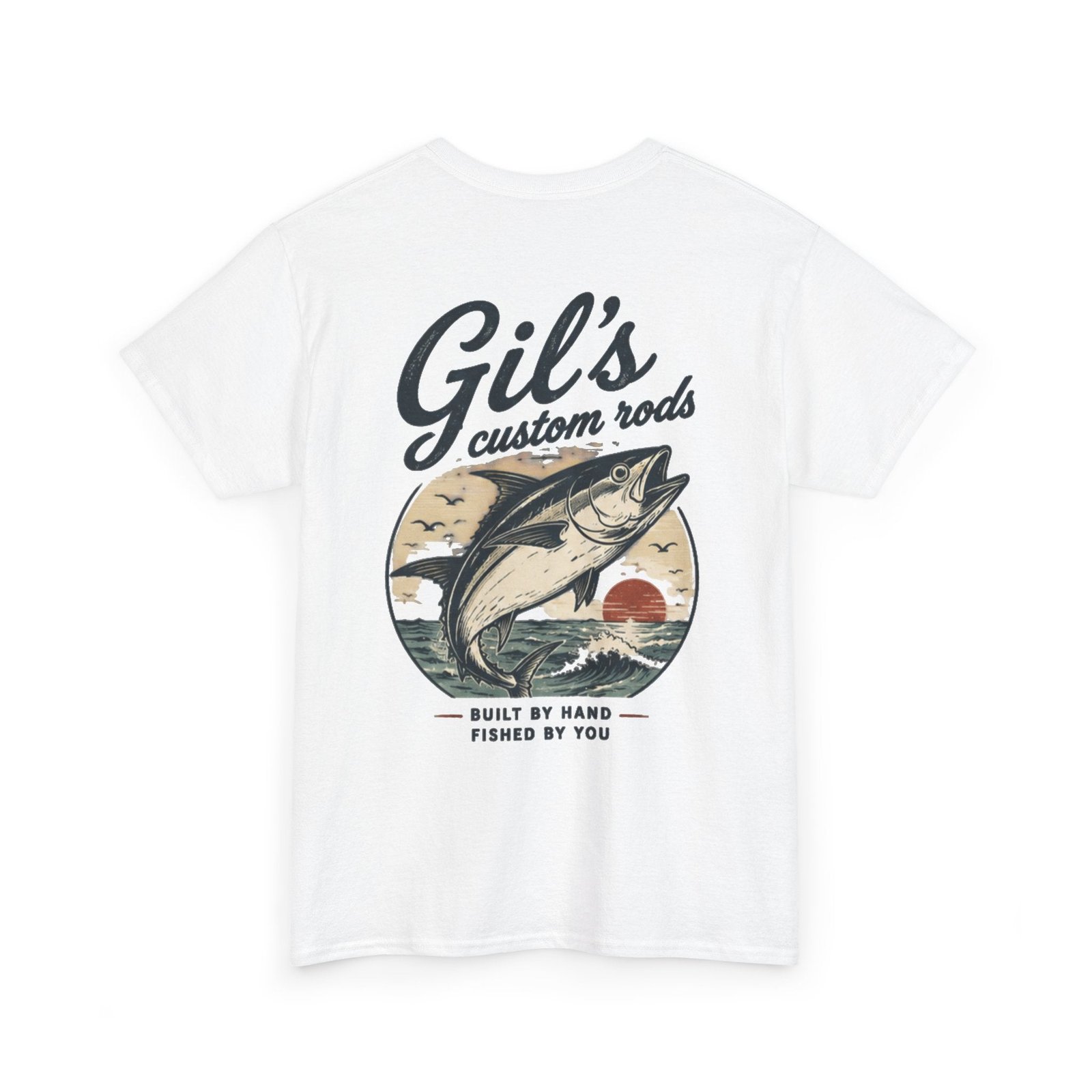 Fishing Tee — "Gil’s Custom Rods" Retro Marlin Graphic Shirt