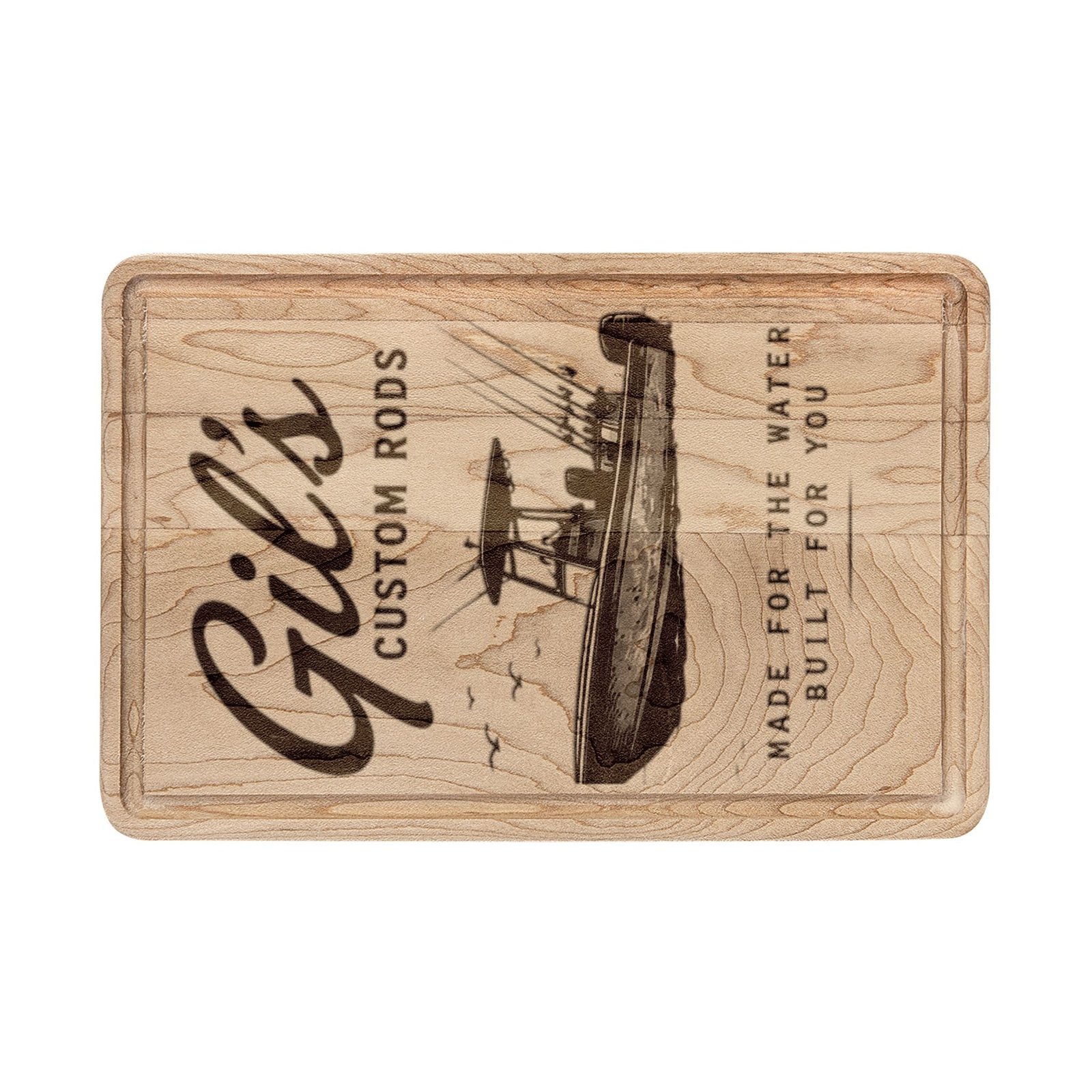 Personalized Engraved Cutting Board — Custom 'Gil's Custom Boats' Boat Design