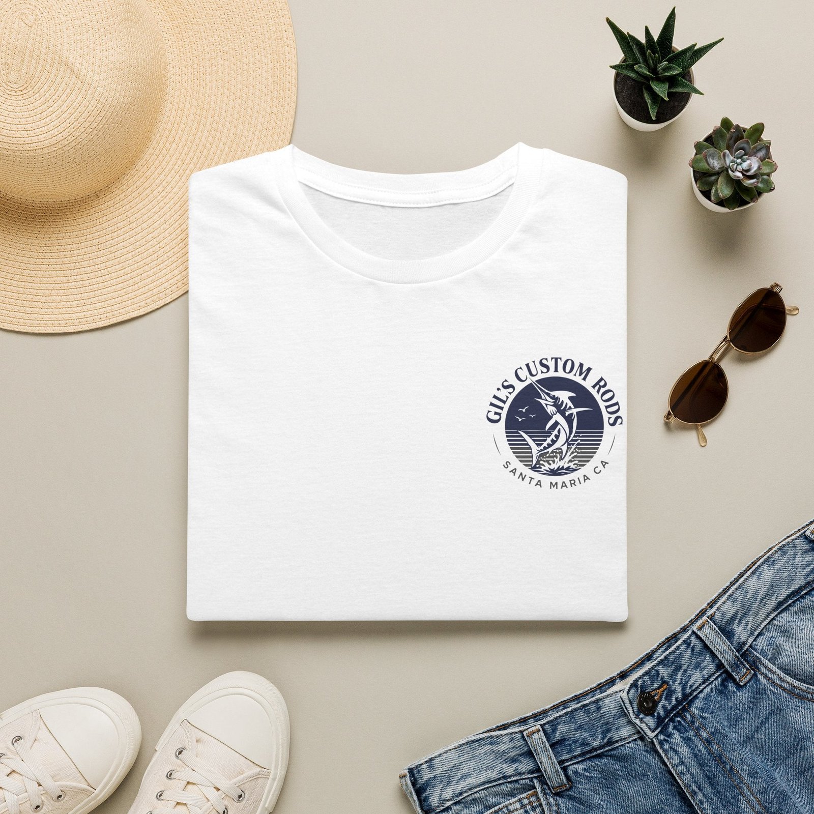 Coastal Surf Logo T-Shirt — "Gus Custom Rods" Graphic