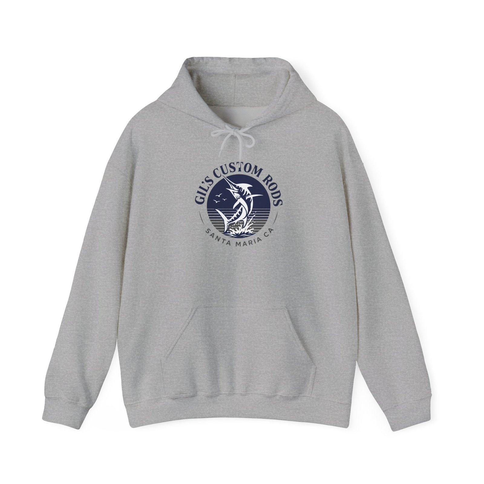 Fishing Hoodie — "Gils Custom Rods" Santa Maria CA Logo Pullover