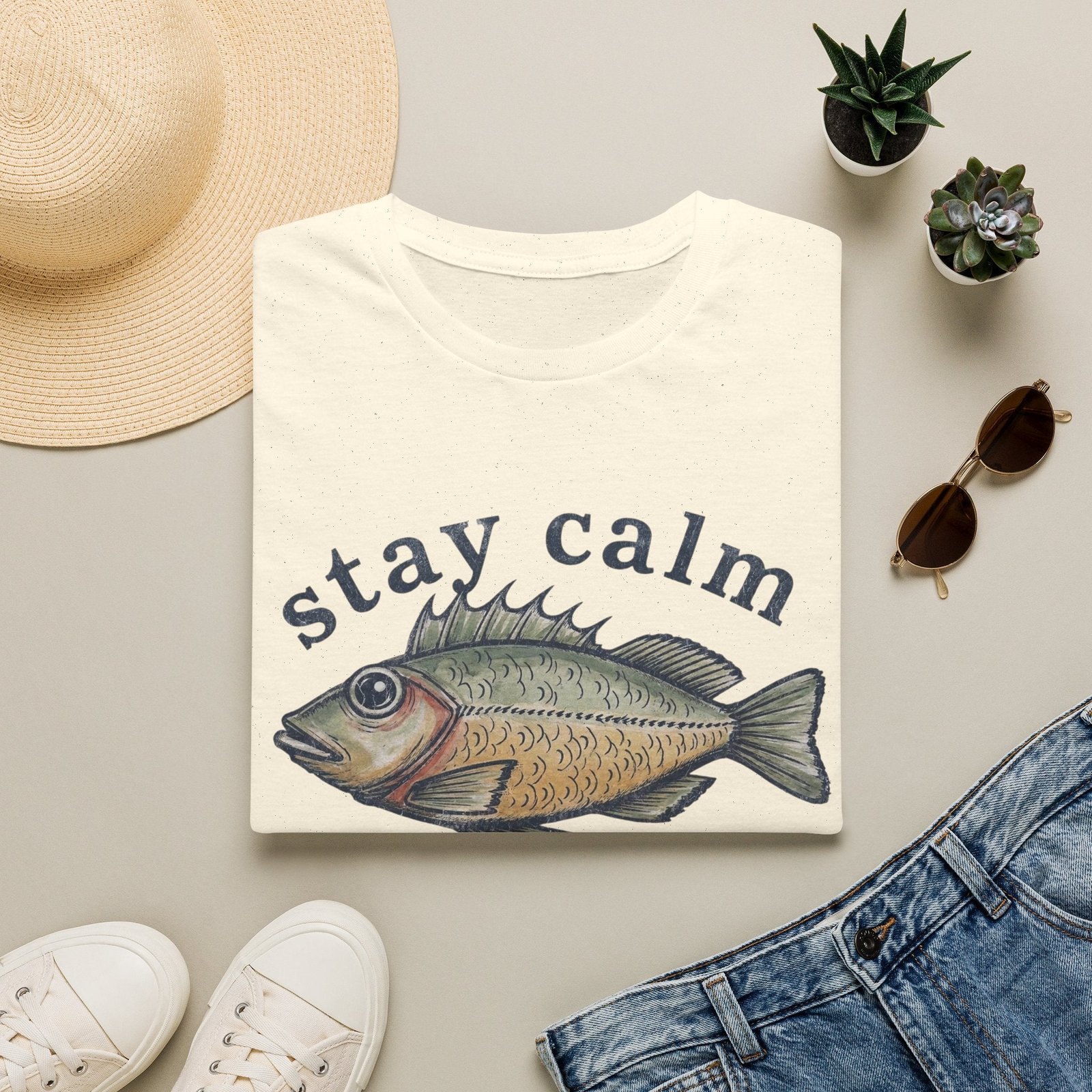 Stay Calm Fish T-Shirt – Vintage Fishing Tee for Anglers & Coastal Style